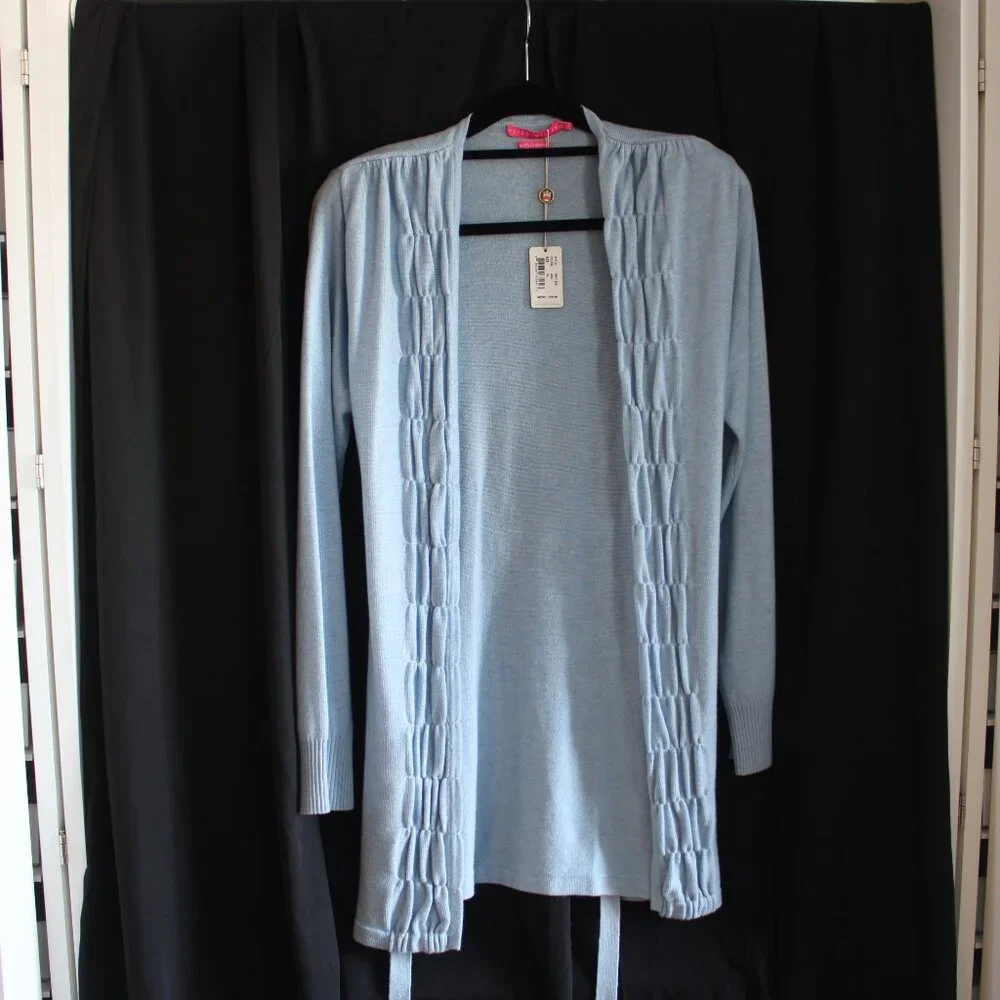 Peter Millar Long Cashmere Cardigan Sweater with Tie Light Blue XL New - Picture 4 of 11